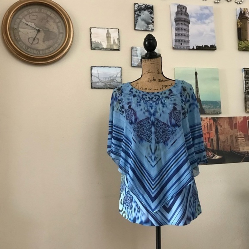 World Unity blues/purple poncho blouse, Sz. L